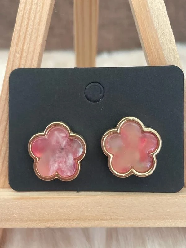 Boucles d’oreilles fleurs 1,5cm orange marbré – photo 2